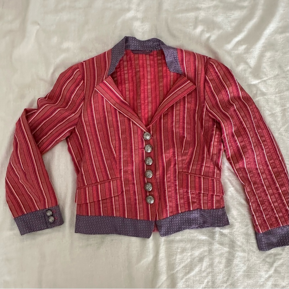 Etro Milano Women's Fitted Striped Blazer Jacket Size 44 - Picture 5 of 16